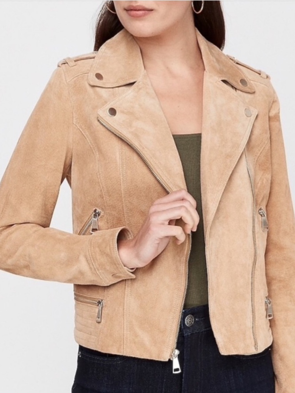 Express Genuine Leather Suede Tan Moto Jacket size Medium $348